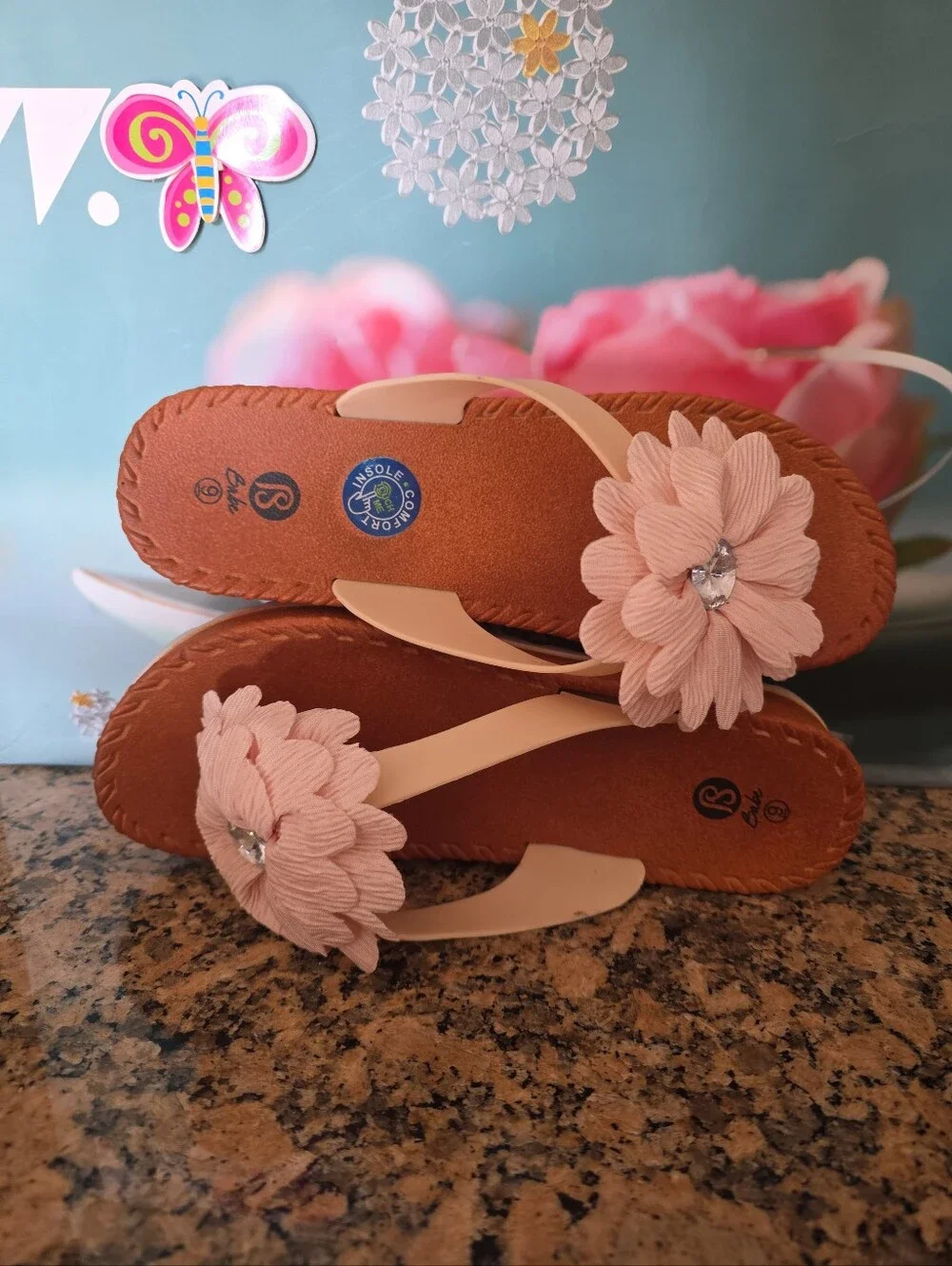 Peach Colored Flower Babe Brand With Insole Comfort  Size 9